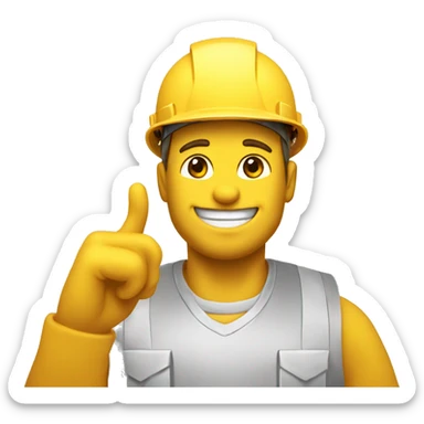 imoji smiley builder in a construction helmet raises his one finger up sticker