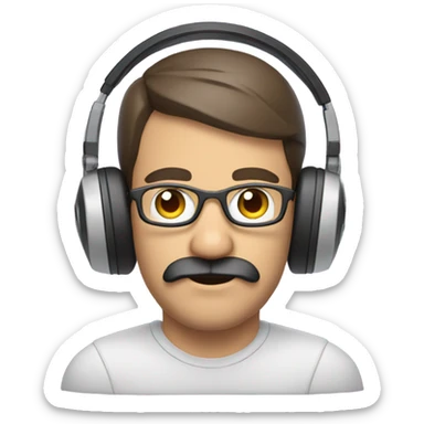 Mustached man with a gamer headset sticker