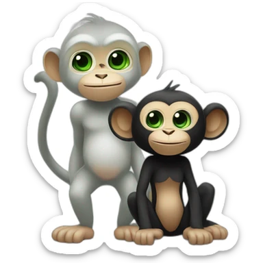 a white monkey with green eyes is in love with a black pumped up monkey sticker