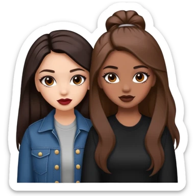 Boujy baddie best friends, trendy heavy makeup both dark hair one light skinned and one mocha brown pretty hair style  sticker