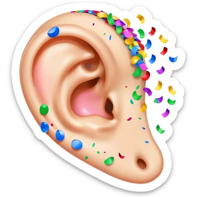 Ear with confetti coming out of it sticker