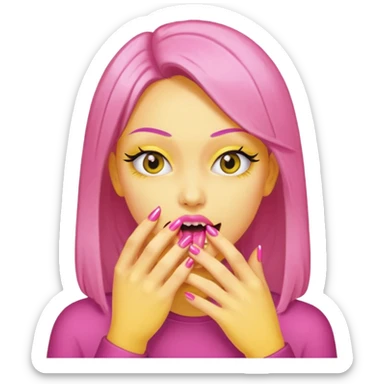 yellow face biting pink nails  sticker