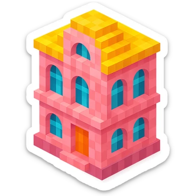 old Saint Petersburg building, pink pastel facade, arched windows, isometric view sticker