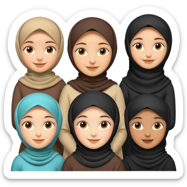 make 12 girls with different race, persona, occupation/hobby, and give some with hijab sticker