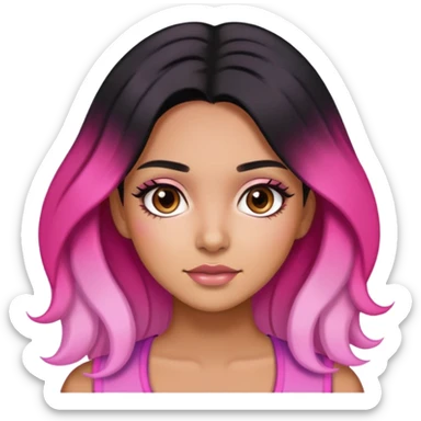 latina with tan skin, brown eyes, black hair, pink ombre hair tips sticker