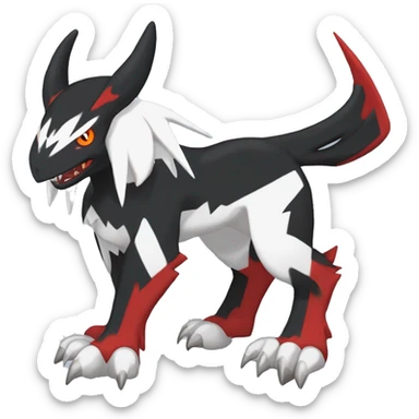 Black Cool Edgy Absol-Houndoom-Garchomp Fakémon Digimon with Red and white Edgy markings, full body, outlinEd sticker