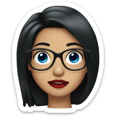 Tanned long black hair girl with glasses with red lips and blue eyes sticker