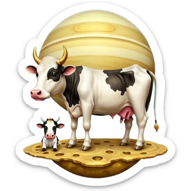 saturn planet with human feet with cow head sticker