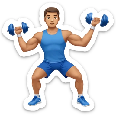man with blue shorts doing side-lateral raise (T pose) with light dumbbells sticker