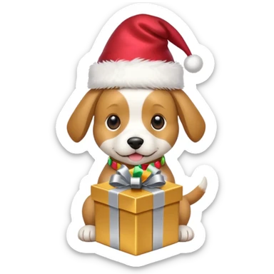 Dog in new yaer hat wrapped paper new yaer  sticker