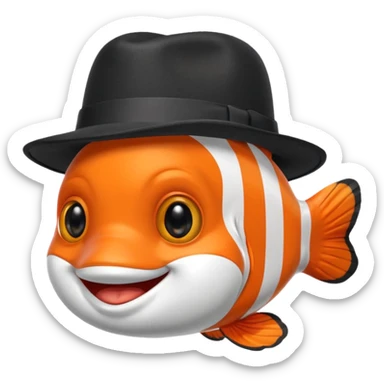 Clownfish with a black fedora, smiling sticker