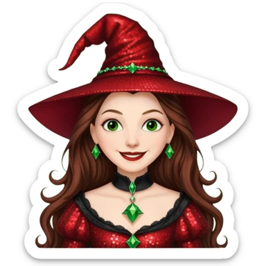 Nessarose, Wicked Witch of the East from The Wizard of Oz with long brown hair, red sequin outfit sticker