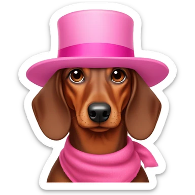 brown dachshund wearing a pink hat  sticker