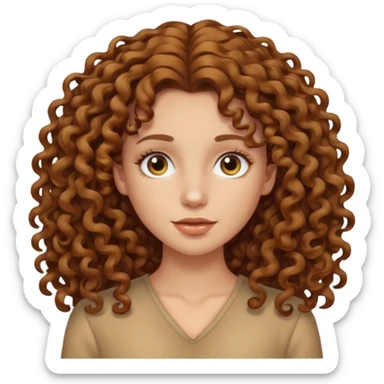 pale woman with ne meter long brown curly hair, middle part sticker