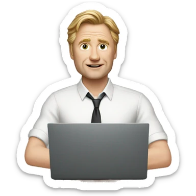 Gerard Deparye with a laptop works sticker