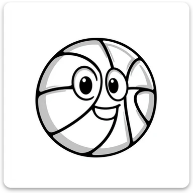 A hand-drawn basketball with a silly cute expression sticker