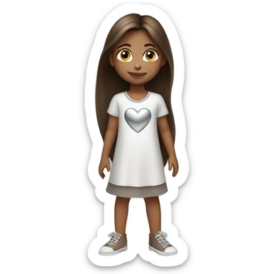 Little girl with straight long brown hair wearing silver heart necklace  sticker