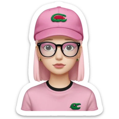 Adolescent Noir clair avec lunettes transparente rectangulaire et t shirt lacoste noir casquette gucci rose et expression neutre (uniquement buste) sticker