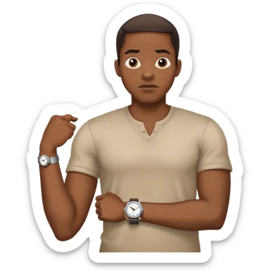 African American shrugging with watch on  sticker