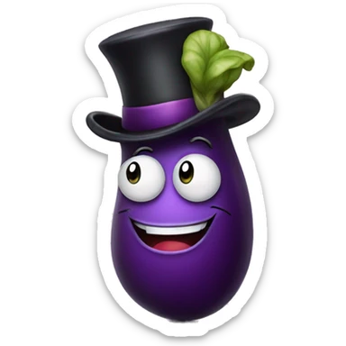 Smiling eggplant with a top hat sticker