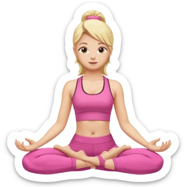 blonde girl doing yoga wearing pink sticker