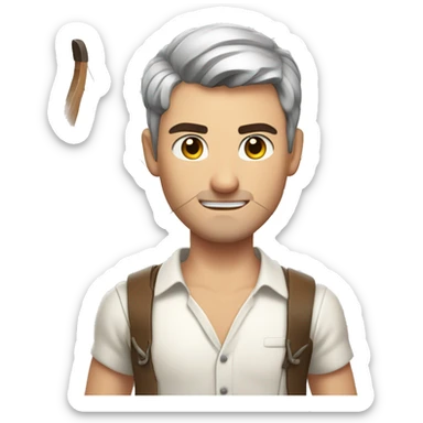 a male archer bending a bow, wearing a white shirt, very short brown hair, bright skin, only show upper part of the body from waist up sticker