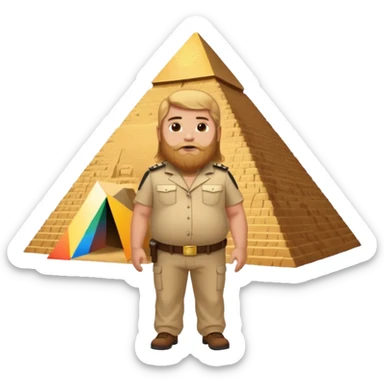 fat male blond reddish long hair agent with three-day-beard in egypt with pyramid. sticker