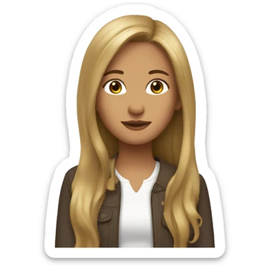Brunette girl with long hair and blonde doxie sticker