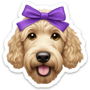 Golden doodle with purple bows sticker