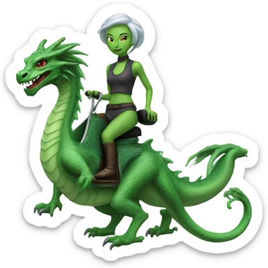 Photo realistic, alien female green,  on china dragon sticker