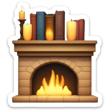 Fireplace with books and candles on the mantle sticker