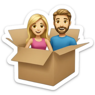 Brunette and blond bearded in moving box sticker