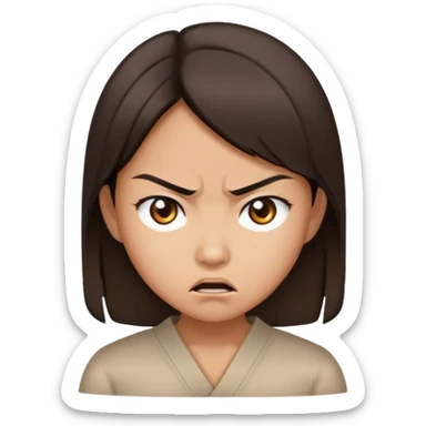 Brunette Asian girl waking up angry  sticker