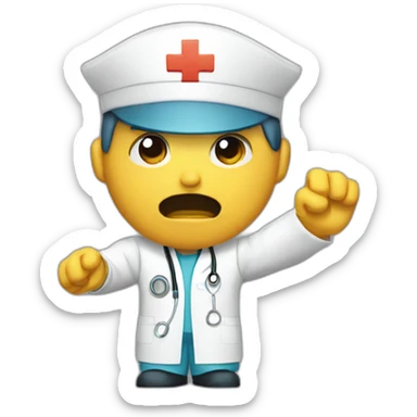 Angry male nurse throwing a xiring away sticker