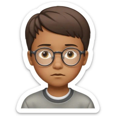 niño de 10 años, moreno, con gafas de ver y pelo corto, expresión pensativa sticker
