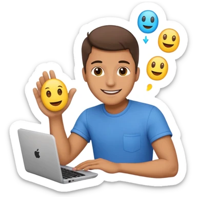 a guy shooting while holding a computer mouse and emojies coming out of that curser sticker