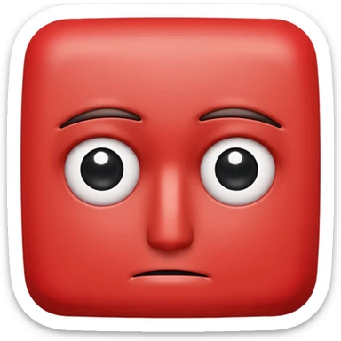 Una figura roja con cabeza cuadrada y cuerpo de rectángulos con cara con dos ojos negros como puntos y cejas preocupadas sin boca y que tenga como una especie de polvo café en la cabeza sticker