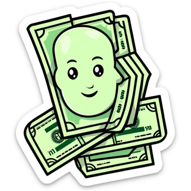 very happy face with dollar signs for eyes sticker