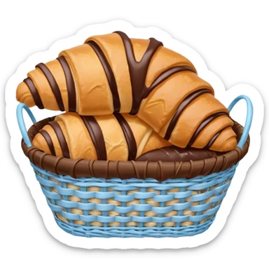 Croissant with poured chocolate in a pale blue wicker basket sticker