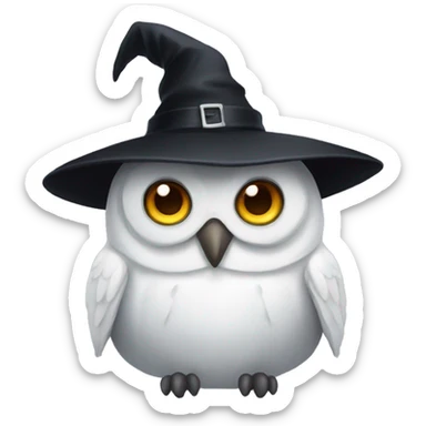 white owl wearing black witch hat sticker