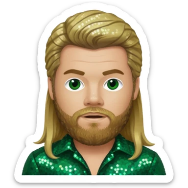 Ryan Dunn from Jackass with long dark blonde hair, dark green sequin outfit sticker
