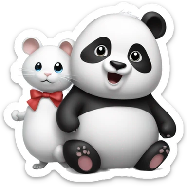 Panda on top a big white mouse with a bow on his back, shocked sticker