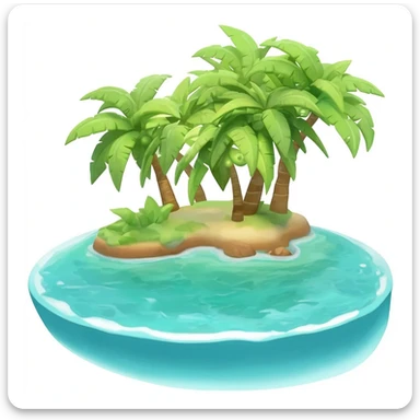 small tropical island with palm trees and turquoise lagoon, floating island, isolated, no background, transparent PNG, centered sticker