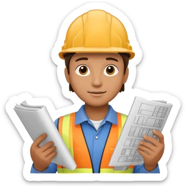 thinking construction worker that holds architecture plan sticker