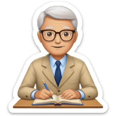 old male Librarian in foreign countries with glasses and librarian uniform sitting in library infront of bookshelf sticker