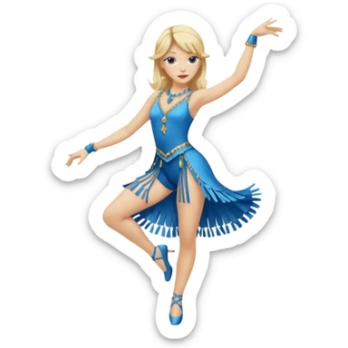 blue jazz style dance costume with tassels on blonde full body sticker