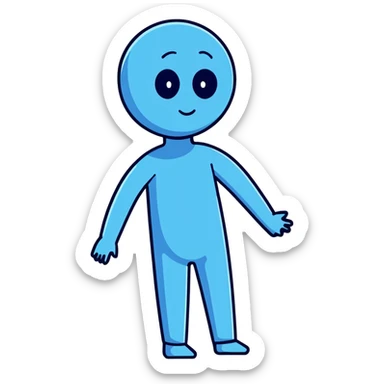 A blue person standing with a faint blue aura around them, representing poor aura. sticker