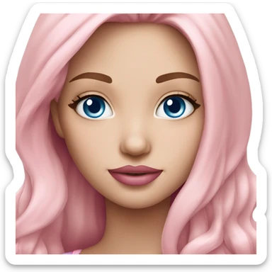 a beautiful girl with fair skin, blue eyes and long soft pink hair, with pink lipstick on her lips. in fashionable clothes sticker
