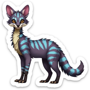 Feral Rare Fantasy dark vibrant Vernid-Sergal-Genet-Trico-species by LiLaiRa, random markings, tufted tail, tufted ears, full body sticker