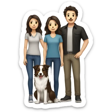 family group consisting of one brunette long hair woman, one brunette short hair man and one border collie sticker